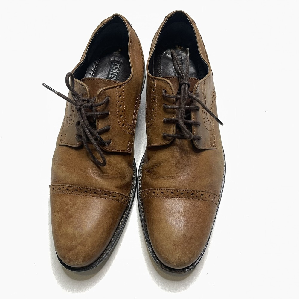 Stacy Adams Mens Light Brown Leather Western Lace-Up Size 8.5 M